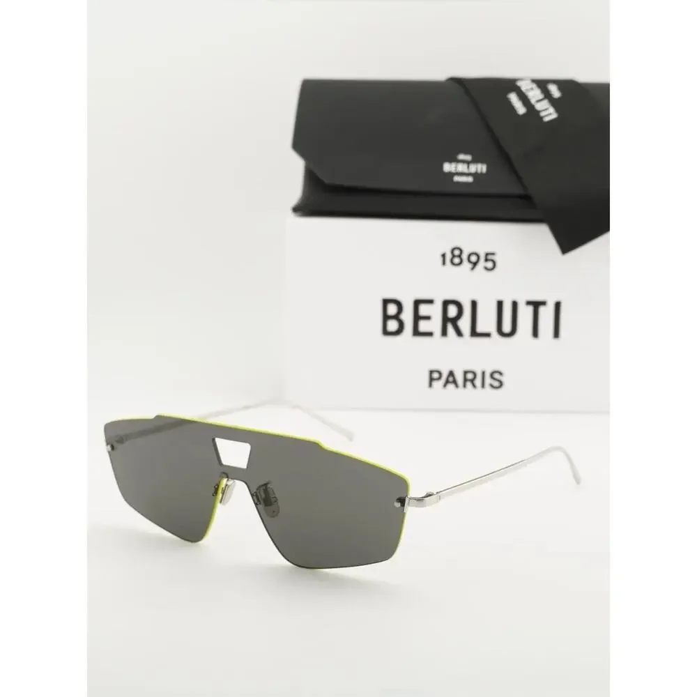 New Berluti BL40019U 16D Aviator Shield Sunglasses in Grey Authentic